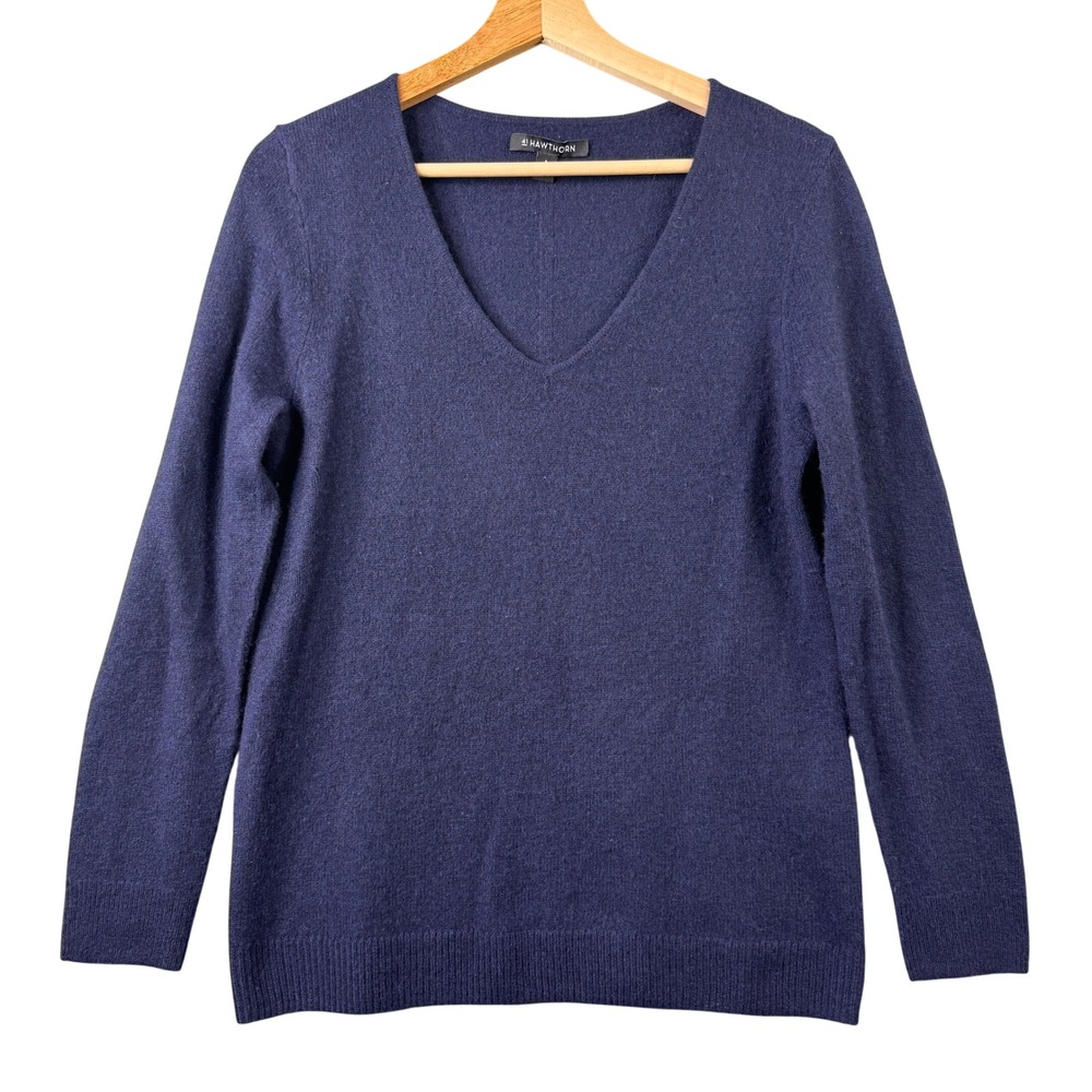 41 Hawthorn Womens Navy Blue 100% Cashmere V-Neck Sweater Size S Long Sleeve